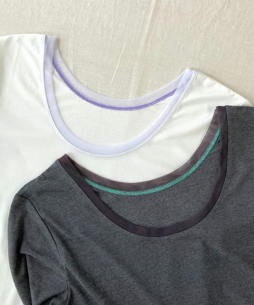 Q(キュー)の「チュールウォームインナー(Tシャツ/カットソー・レディース・チャコールグレー/アイボリー・MEDIUM)」の10枚目の写真