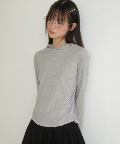 RONRON(ロンロン)の「DOT PANEL SLIM HOODIE LONG SLEEVE GREY(Tシャツ/カットソー・レディース・その他・FREE)」の3枚目の写真