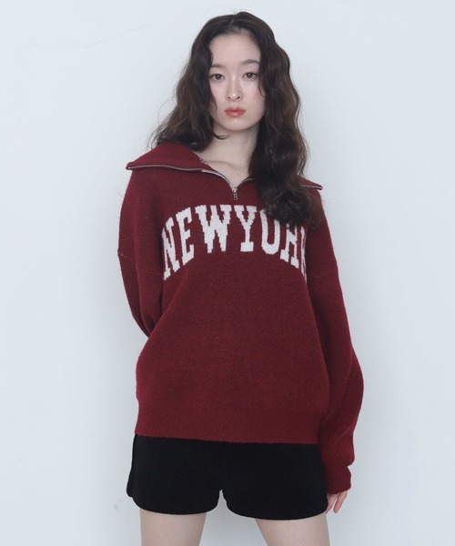 WEGO（ウィゴー）の「WEGO/フラッフィーハーフジップニット（ニット/セーター・レディース・オフホワイト/杢グレー/ネイビー/ワイン・FREE）」の4枚目の写真