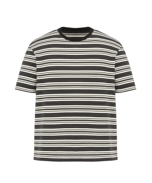DNSR(ディーエヌエスアール)の「ストライプクロップハーフスリーブチャコール(Tシャツ/カットソー・メンズ・その他・MEDIUM/LARGE/X-LARGE)」の1枚目の写真