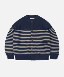 WOOL STRIPE ROUND CARDIGAN _ NAVY