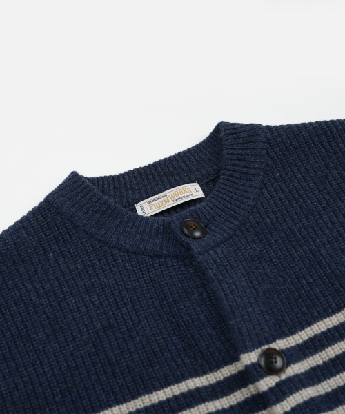 FRIZMWORKS(フリズムワークス)の「WOOL STRIPE ROUND CARDIGAN _ NAVY(カーディガン/ボレロ・メンズ・その他・X-LARGE/SMALL/MEDIUM/LARGE)」の3枚目の写真