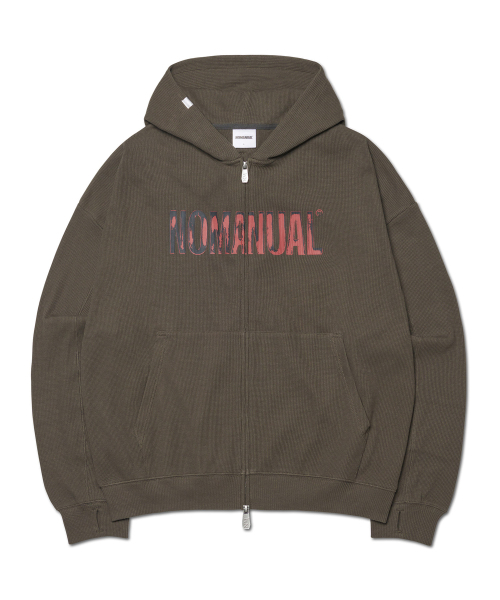 NOMANUAL(NOMANUAL)の「NM WAFFLE HOODED ZIP-UP - CHARCOAL(パーカー・レディース・その他・SMALL/MEDIUM/LARGE/X-LARGE)」の1枚目の写真