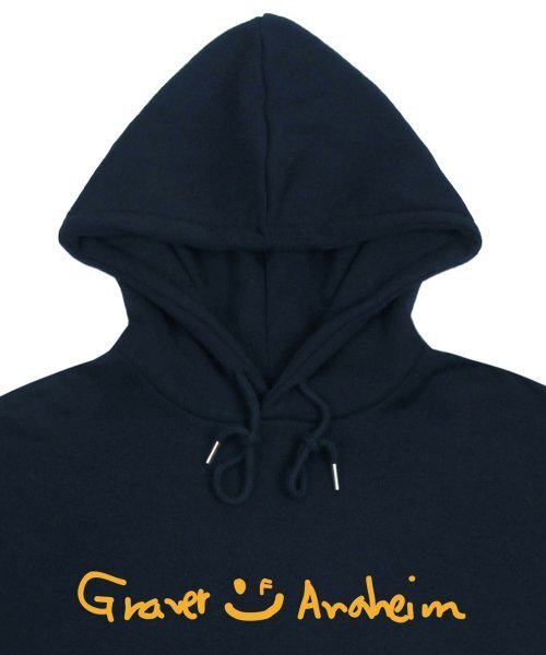 GRAVER（グレーバー）の「[ユニセックス]ドローイングロゴドローイングスマイルフードパーカー_ネイビー（パーカー・レディース・ネイビー・SMALL/MEDIUM/LARGE/X-LARGE）」の3枚目の写真