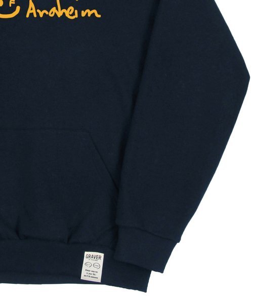 GRAVER（グレーバー）の「[ユニセックス]ドローイングロゴドローイングスマイルフードパーカー_ネイビー（パーカー・レディース・ネイビー・SMALL/MEDIUM/LARGE/X-LARGE）」の4枚目の写真