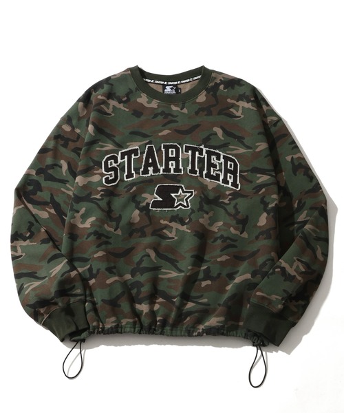 STARTER BLACK LABEL（スターターブラックレーベル）の「【STARTER /スターター】裏起毛 ツイルフリンジワッペン 裾ドロスト クルーネック スウェット（スウェット・メンズ・ブラウン/カモフラージュ/ホワイト系/ブラック・M/L/XL）」の9枚目の写真