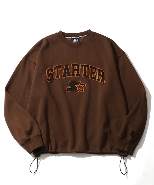 STARTER BLACK LABEL（スターターブラックレーベル）の「【STARTER /スターター】裏起毛 ツイルフリンジワッペン 裾ドロスト クルーネック スウェット（スウェット・メンズ・ブラウン/カモフラージュ/ホワイト系/ブラック・M/L/XL）」の8枚目の写真