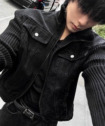 COSYHARU（コシハル）の「ブラックデニム+ニットコンビジャケット（ブルゾン）」