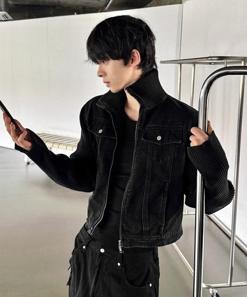 COSYHARU（コシハル）の「ブラックデニム+ニットコンビジャケット（ブルゾン・メンズ・ブラック・LARGE/MEDIUM）」の20枚目の写真