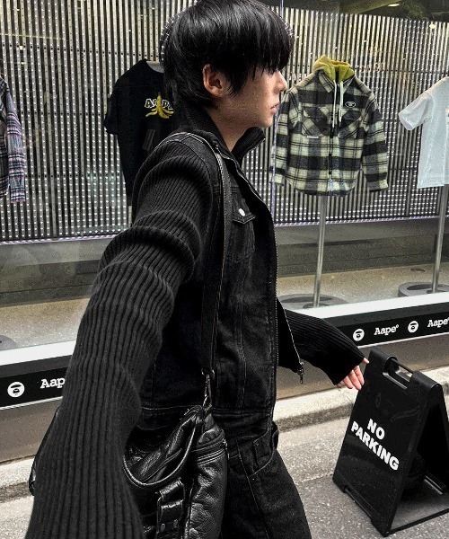 COSYHARU（コシハル）の「ブラックデニム+ニットコンビジャケット（ブルゾン・メンズ・ブラック・LARGE/MEDIUM）」の6枚目の写真