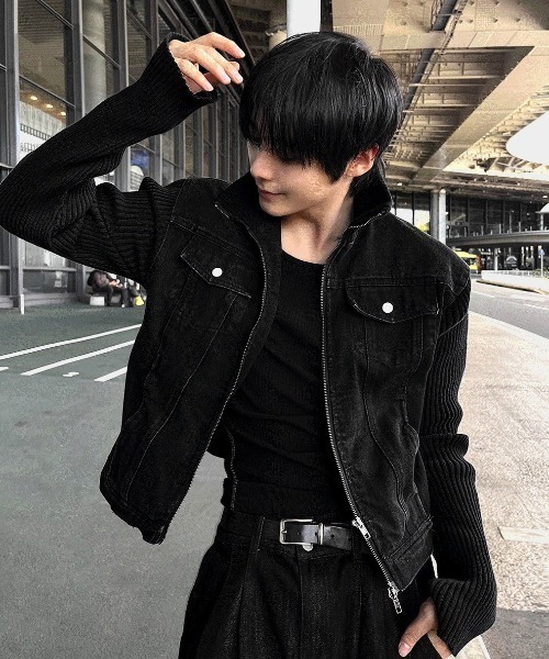 COSYHARU（コシハル）の「ブラックデニム+ニットコンビジャケット（ブルゾン・メンズ・ブラック・LARGE/MEDIUM）」の11枚目の写真