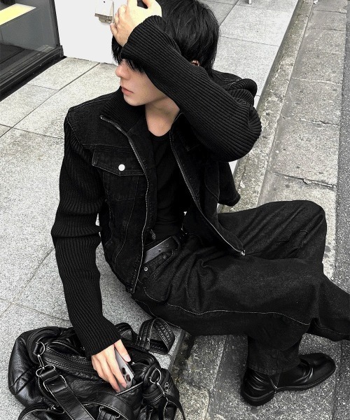 COSYHARU（コシハル）の「ブラックデニム+ニットコンビジャケット（ブルゾン・メンズ・ブラック・LARGE/MEDIUM）」の10枚目の写真