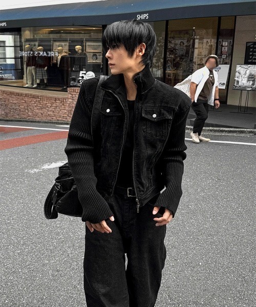 COSYHARU（コシハル）の「ブラックデニム+ニットコンビジャケット（ブルゾン・メンズ・ブラック・LARGE/MEDIUM）」の17枚目の写真