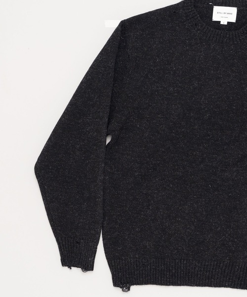 STILL BY HAND(スティルバイハンド)の「【STILL BY HAND】Punched shetland sweater(スウェット・メンズ・ダークグレー/カーキ・46/48)」の4枚目の写真