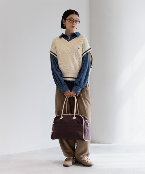 BAYFLOW(ベイフロー)の「パイピングBIGボストン(ボストンバッグ・レディース・ブラック/ブラウン・FREE)」の8枚目の写真