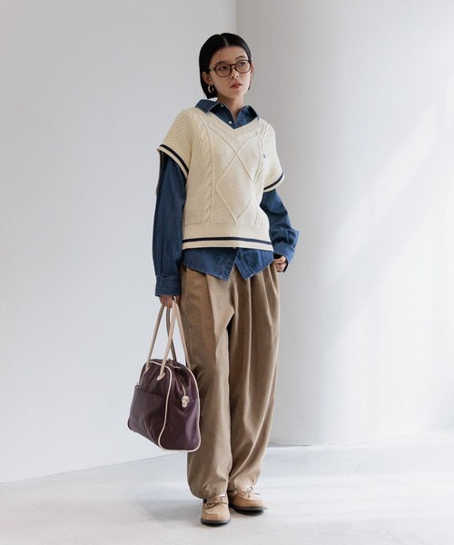 BAYFLOW(ベイフロー)の「パイピングBIGボストン(ボストンバッグ・レディース・ブラック/ブラウン・FREE)」の9枚目の写真