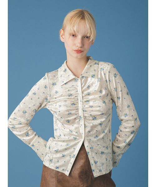 FURFUR（ファーファー）の「ソフトタッチオリジナルフローラルシャツ（シャツ/ブラウス・レディース・ピンク/アイボリー/ブラック・F）」の4枚目の写真