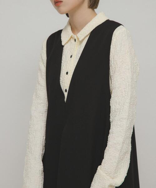 KBF（ケイビーエフ）の「ポコポコジャガードシャツ（シャツ/ブラウス・レディース・アイボリー/ブラック/ピンク・ONE）」の4枚目の写真