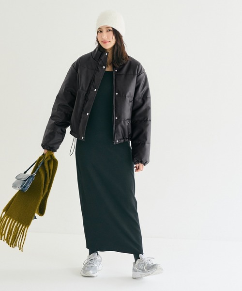 coca(coca)(コカ)の「フェイクレザー中綿ジャケット(ノーカラージャケット・レディース・ブラック・L/M)」の2枚目の写真