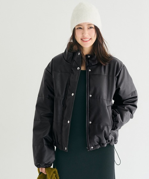 coca(coca)(コカ)の「フェイクレザー中綿ジャケット(ノーカラージャケット・レディース・ブラック・L/M)」の6枚目の写真
