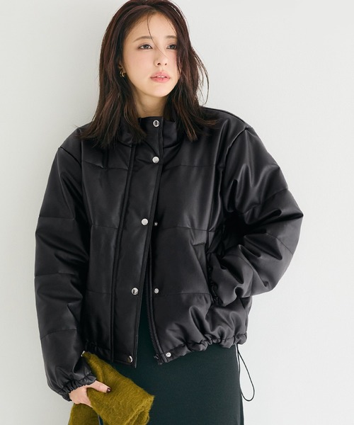 セール】フェイクレザー中綿ジャケット（ノーカラージャケット）｜coca