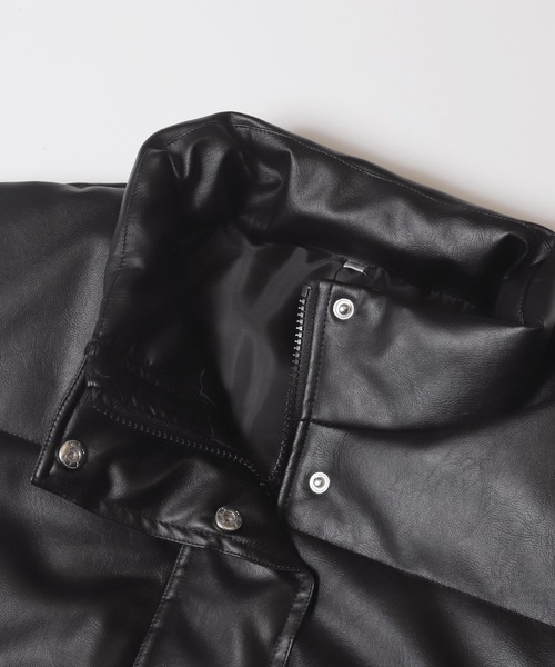 coca(coca)(コカ)の「フェイクレザー中綿ジャケット(ノーカラージャケット・レディース・ブラック・L/M)」の10枚目の写真