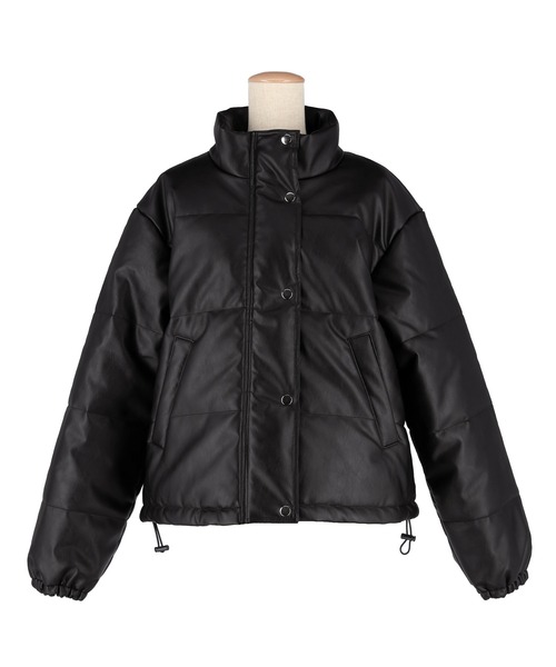 セール】フェイクレザー中綿ジャケット（ノーカラージャケット）｜coca