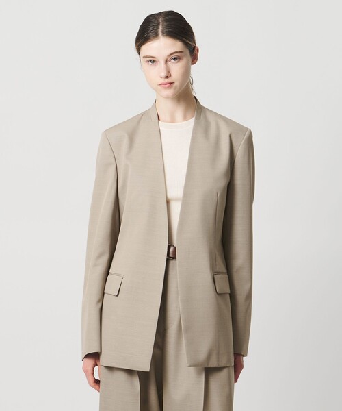 LOEFF＞ギャバジン ノーカラー ジャケット（ノーカラージャケット