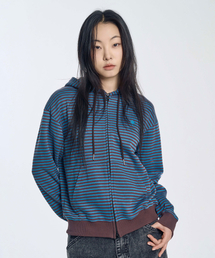 SLOW RECORD HOUSE（スローレコードハウス）の「ストライプニットフードジップアップ_ブルー（パーカー）」