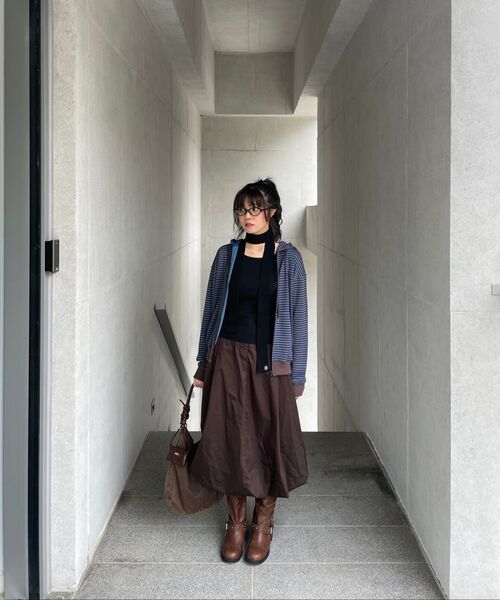 SLOW RECORD HOUSE(スローレコードハウス)の「ストライプニットフードジップアップ_ブルー(パーカー・レディース・その他・MEDIUM/LARGE)」の4枚目の写真