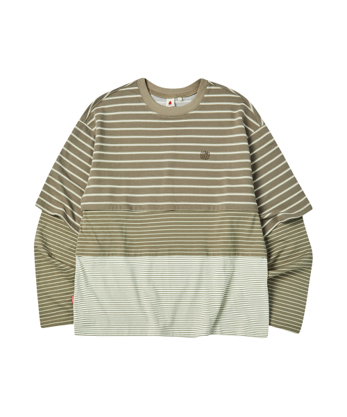 COMONINOZ（コモニノズ）の「BLOCKED STRIPE T-SHIRT [BEIGE]（Tシャツ/カットソー・メンズ・ベージュ・MEDIUM/LARGE/SMALL）」の2枚目の写真