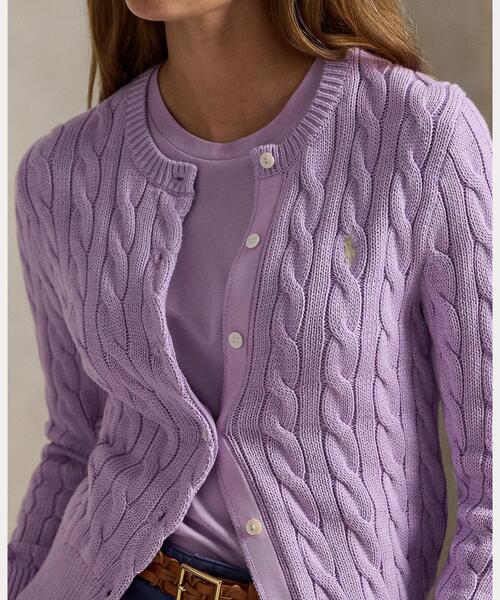 POLO RALPH LAUREN（ポロ ラルフ ローレン）の「ケーブルニット コットン クルーネック カーディガン（カーディガン/ボレロ・レディース・パープル・S/M/L/XS）」の4枚目の写真