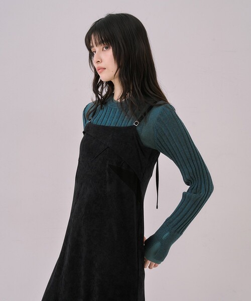 UNITED TOKYO（ユナイテッドトウキョウ）の「ツイストベロアキャミワンピース｜ウォッシャブル/セットアップ/オケージョン/細見え/冬服（ワンピース・レディース・ブラック/グレー・1/2）」の13枚目の写真