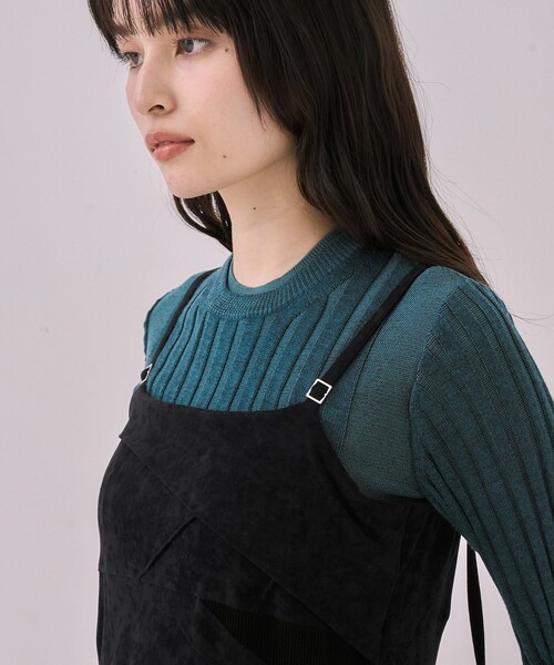 UNITED TOKYO（ユナイテッドトウキョウ）の「ツイストベロアキャミワンピース｜ウォッシャブル/セットアップ/オケージョン/細見え/冬服（ワンピース・レディース・ブラック/グレー・1/2）」の14枚目の写真