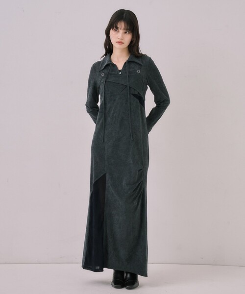 UNITED TOKYO（ユナイテッドトウキョウ）の「ツイストベロアキャミワンピース｜ウォッシャブル/セットアップ/オケージョン/細見え/冬服（ワンピース・レディース・ブラック/グレー・1/2）」の18枚目の写真