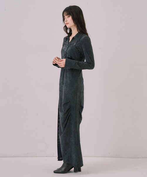 UNITED TOKYO（ユナイテッドトウキョウ）の「ツイストベロアキャミワンピース｜ウォッシャブル/セットアップ/オケージョン/細見え/冬服（ワンピース・レディース・ブラック/グレー・1/2）」の21枚目の写真