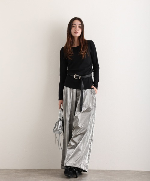 ElegChic(エレグシック)の「ロング スリーブコンパクトTシャツ(Tシャツ/カットソー・レディース・グレー/ブラック/グレー系1/ベージュ/オフホワイト・M/4L/XXL/XL/L)」の6枚目の写真