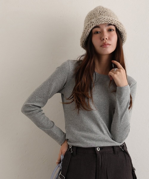 ElegChic(エレグシック)の「ロング スリーブコンパクトTシャツ(Tシャツ/カットソー・レディース・グレー/ブラック/グレー系1/ベージュ/オフホワイト・M/4L/XXL/XL/L)」の12枚目の写真
