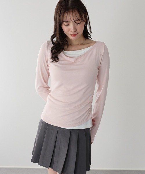 BLUEEAST(ブルーイースト)の「ドレープレイヤードトップス(Tシャツ/カットソー・レディース・グレー/ブラック/ピンク・MEDIUM)」の3枚目の写真