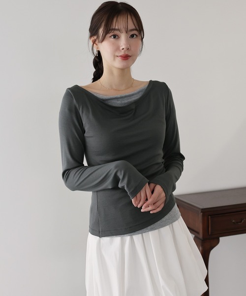 BLUEEAST(ブルーイースト)の「ドレープレイヤードトップス(Tシャツ/カットソー・レディース・グレー/ブラック/ピンク・MEDIUM)」の8枚目の写真