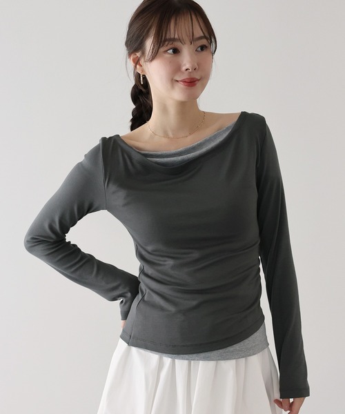 BLUEEAST(ブルーイースト)の「ドレープレイヤードトップス(Tシャツ/カットソー・レディース・グレー/ブラック/ピンク・MEDIUM)」の9枚目の写真