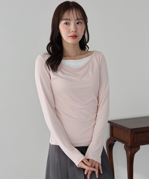 BLUEEAST(ブルーイースト)の「ドレープレイヤードトップス(Tシャツ/カットソー・レディース・グレー/ブラック/ピンク・MEDIUM)」の4枚目の写真