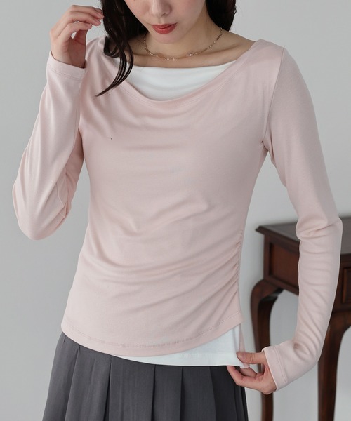 BLUEEAST(ブルーイースト)の「ドレープレイヤードトップス(Tシャツ/カットソー・レディース・グレー/ブラック/ピンク・MEDIUM)」の5枚目の写真