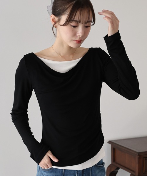 BLUEEAST(ブルーイースト)の「ドレープレイヤードトップス(Tシャツ/カットソー・レディース・グレー/ブラック/ピンク・MEDIUM)」の13枚目の写真