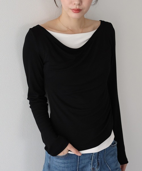 BLUEEAST(ブルーイースト)の「ドレープレイヤードトップス(Tシャツ/カットソー・レディース・グレー/ブラック/ピンク・MEDIUM)」の12枚目の写真
