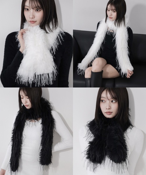 me+em select（ミームセレクト）の「【 ２color 】シャギーフェイクファーボリュームロングマフラー ／ shaggy fake fur volume long muffler（マフラー・レディース・ホワイト/ブラック・FREE）」の3枚目の写真