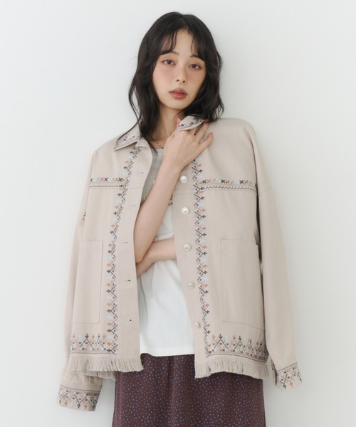 Unitage(ユニテージ)の「刺繍ツイルジャケット(その他アウター・レディース・アイボリー/ピンク・FREE)」の21枚目の写真