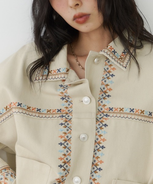 Unitage(ユニテージ)の「刺繍ツイルジャケット(その他アウター・レディース・アイボリー/ピンク・FREE)」の16枚目の写真
