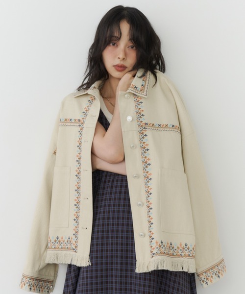 Unitage(ユニテージ)の「刺繍ツイルジャケット(その他アウター・レディース・アイボリー/ピンク・FREE)」の19枚目の写真