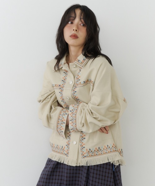 Unitage(ユニテージ)の「刺繍ツイルジャケット(その他アウター・レディース・アイボリー/ピンク・FREE)」の18枚目の写真